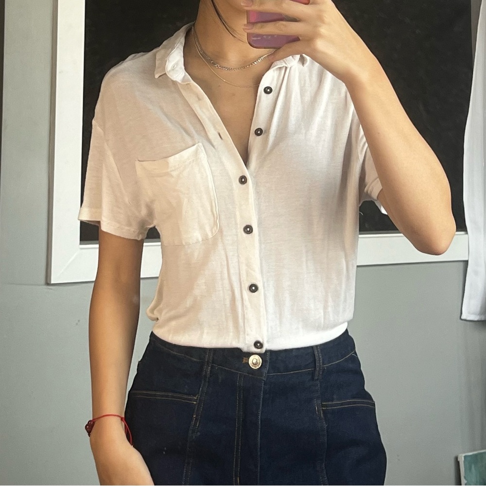 UO white button down, jersey knit
